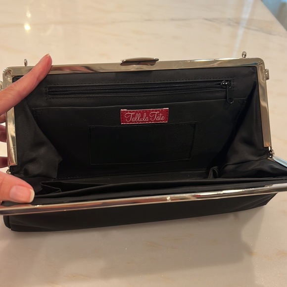 tallula Tate 3 in 1 black satin clutch with 2 addl interchangeable covers. 10x6. - Picture 6 of 11